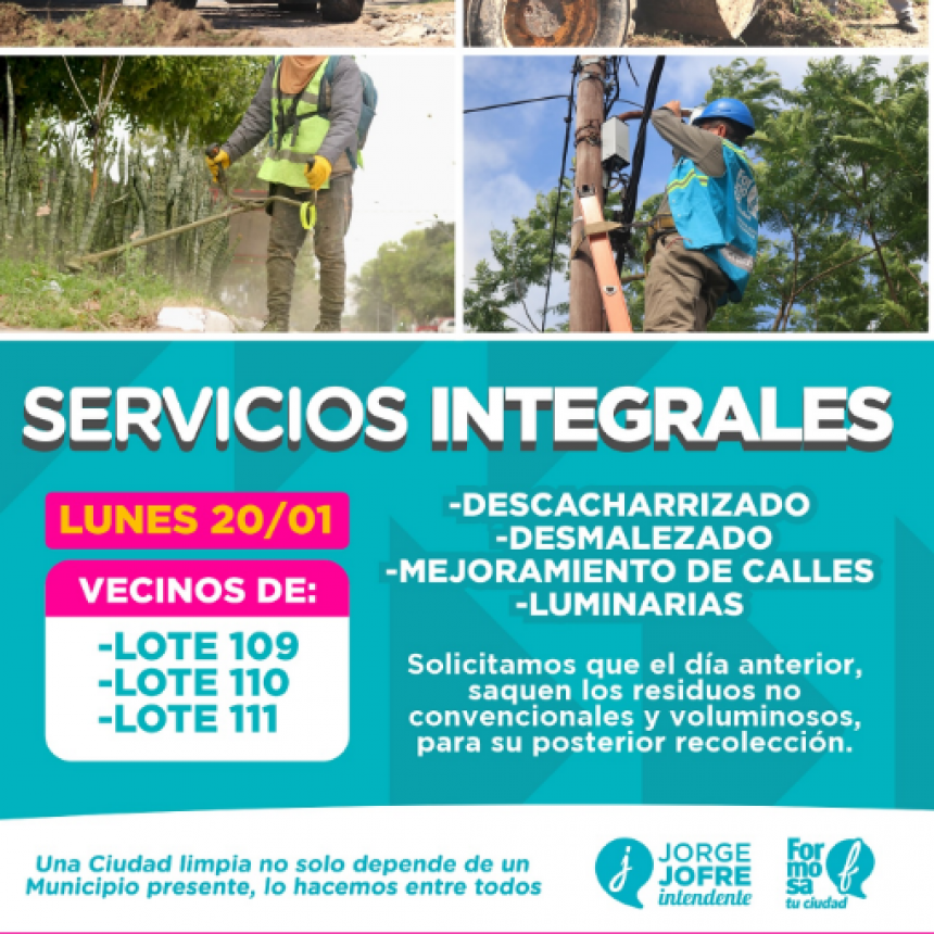 ATENCIÓN vecinos y vecinas de los 109, 110 y 111  El lunes tenemos una jornada de #ServiciosIntegrales