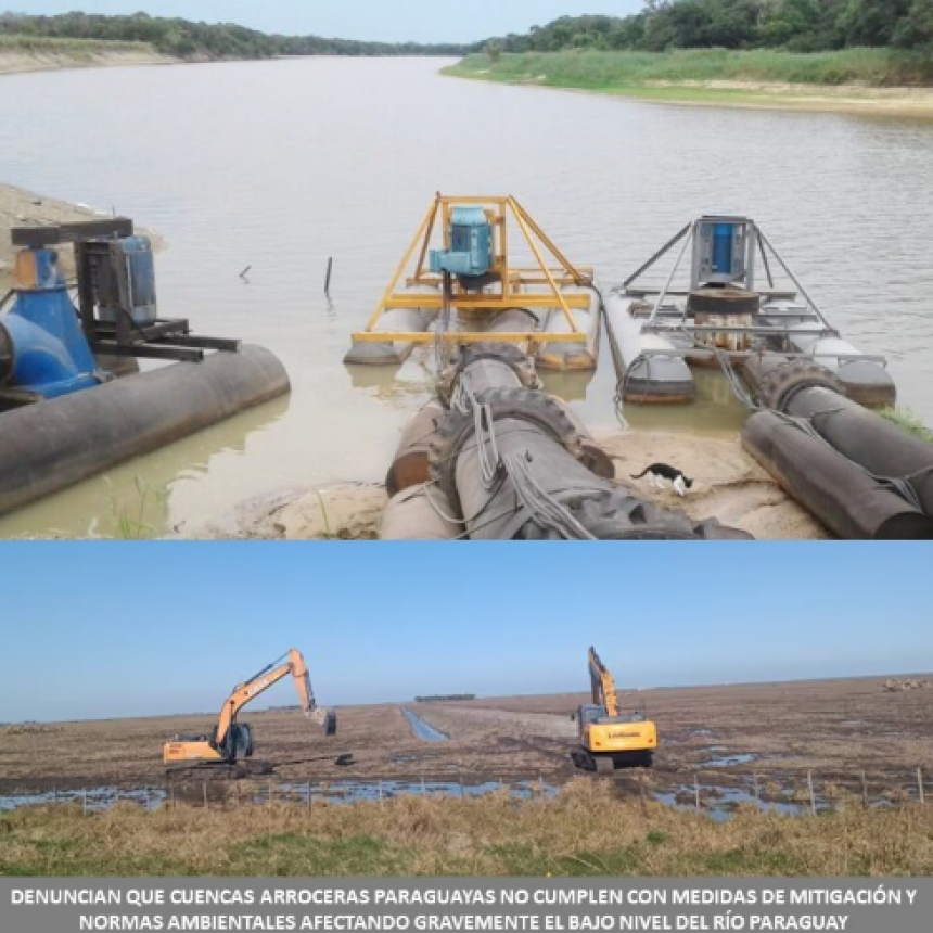 Denuncian que cuencas arroceras paraguayas no cumplen con medidas de mitigación y normas ambientales afectando gravemente el bajo nivel del río Paraguay