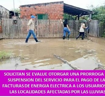 Solicitan se eval&uacute;e pr&oacute;rroga del pago de facturas el&eacute;ctricas en zonas afectadas por lluvias