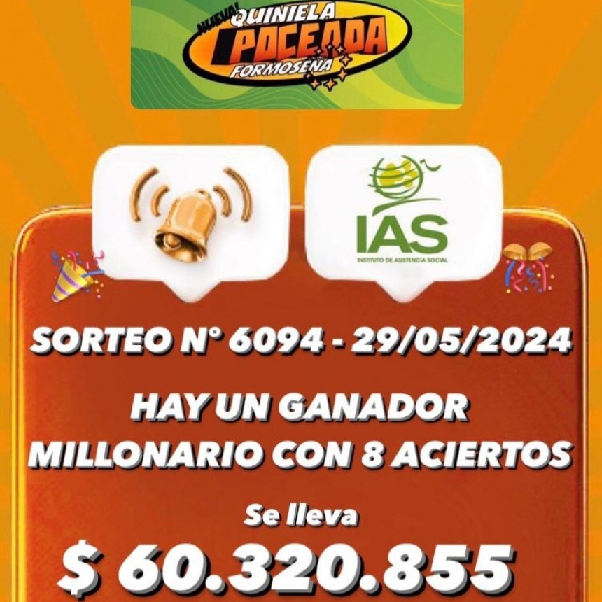 Hay un ganador millonario con 8 aciertos de la Quiniela Poceada Formoseña