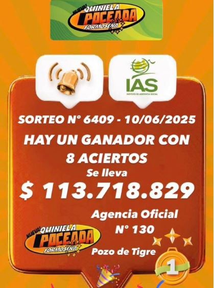 Un apostador ganó 113 millones de pesos en la Quiniela Poceada Formoseña