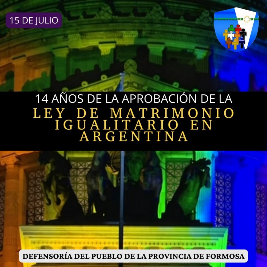 La Defensoría del Pueblo recuerda los 14 años de la aprobación de la Ley de Matrimonio Igualitario en Argentina: Día de la Igualdad
