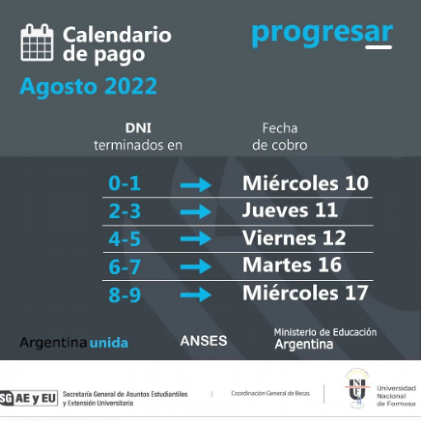 ¡Cronograma de pago correspondiente al mes de Agosto! 