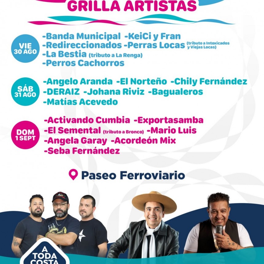 Grilla de artistas de nuestro festival #ATodaCosta