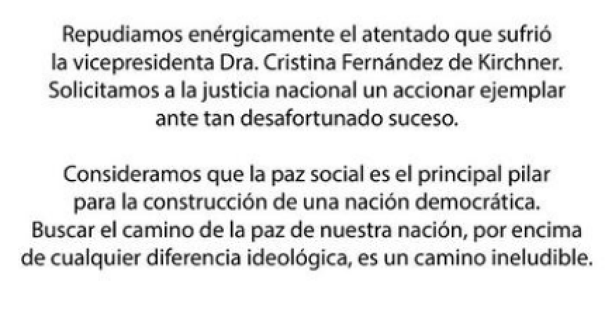 Centros de estudiantes LíneAzul condenaron el atentado a la Vicepresidenta de la Nación