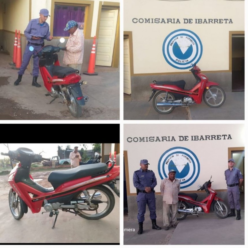 Ibarreta: Ante el rápido accionar por parte de la autoridad preventora se logró recuperar una moto robada