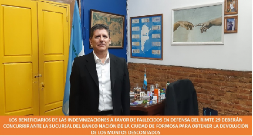 Beneficiarios de indeminzaciones por ataque al RIMTE 29 deberán concurrir a la sucursal del Banco Nación por devolución de monto descontado