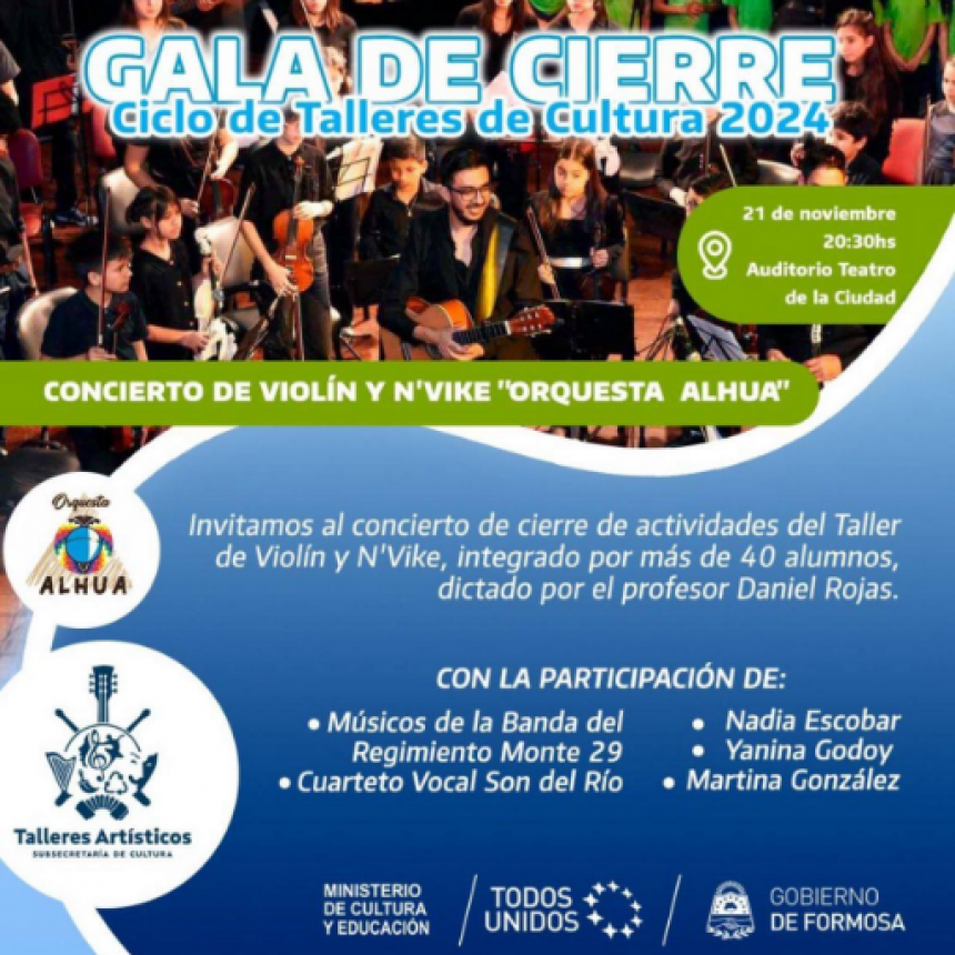 Como cierre del ciclo 2024, el Taller de Violín y N'Vike “Orquesta Alhua” brindará un concierto libre y gratuito