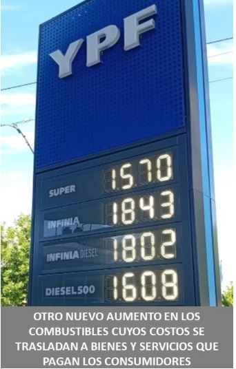 Otro nuevo aumento en los combustibles cuyos costos se trasladan a bienes y servicios que pagan los consumidores
