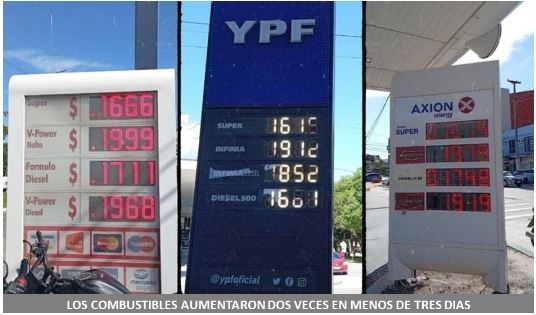 Los combustibles aumentaron dos veces en menos de tres días