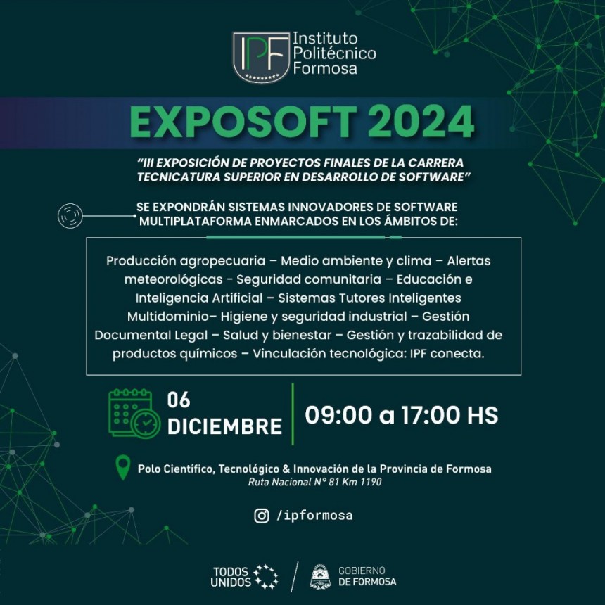 La Exposoft 2024 será el 6 de diciembre en el Instituto Politécnico Formosa