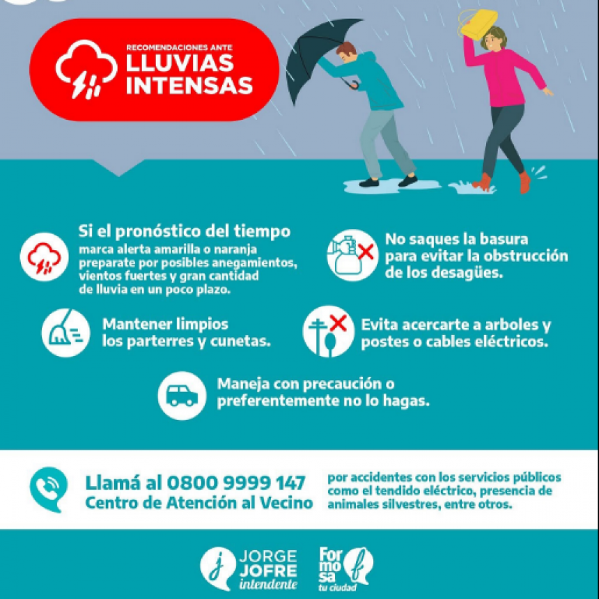 ¡ ATENCIÓN VECINOS ! Hay probabilidades de tormentas con intensas lluvias